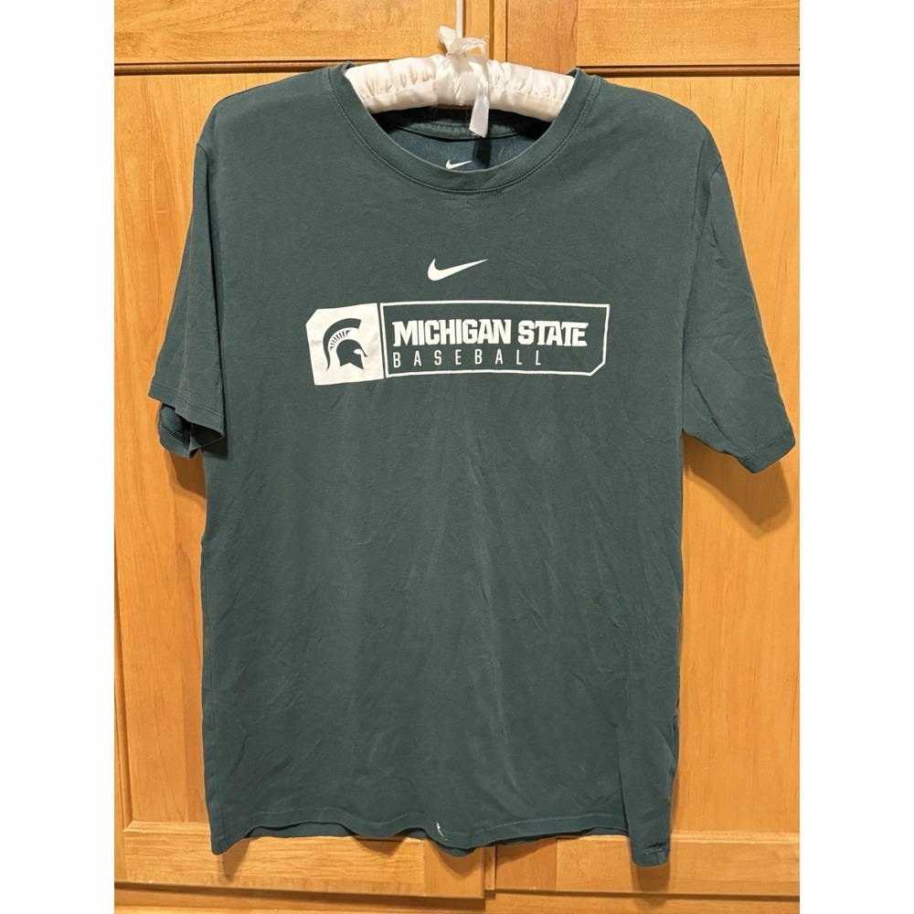 Michigan State Spartans BASEBALL Nike Tshirt Men's Large Green Short Sleeve